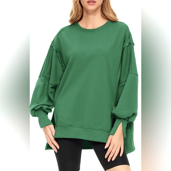 Trendy Queen Green Women's Sweatshirt long oversized large - Picture 1 of 7